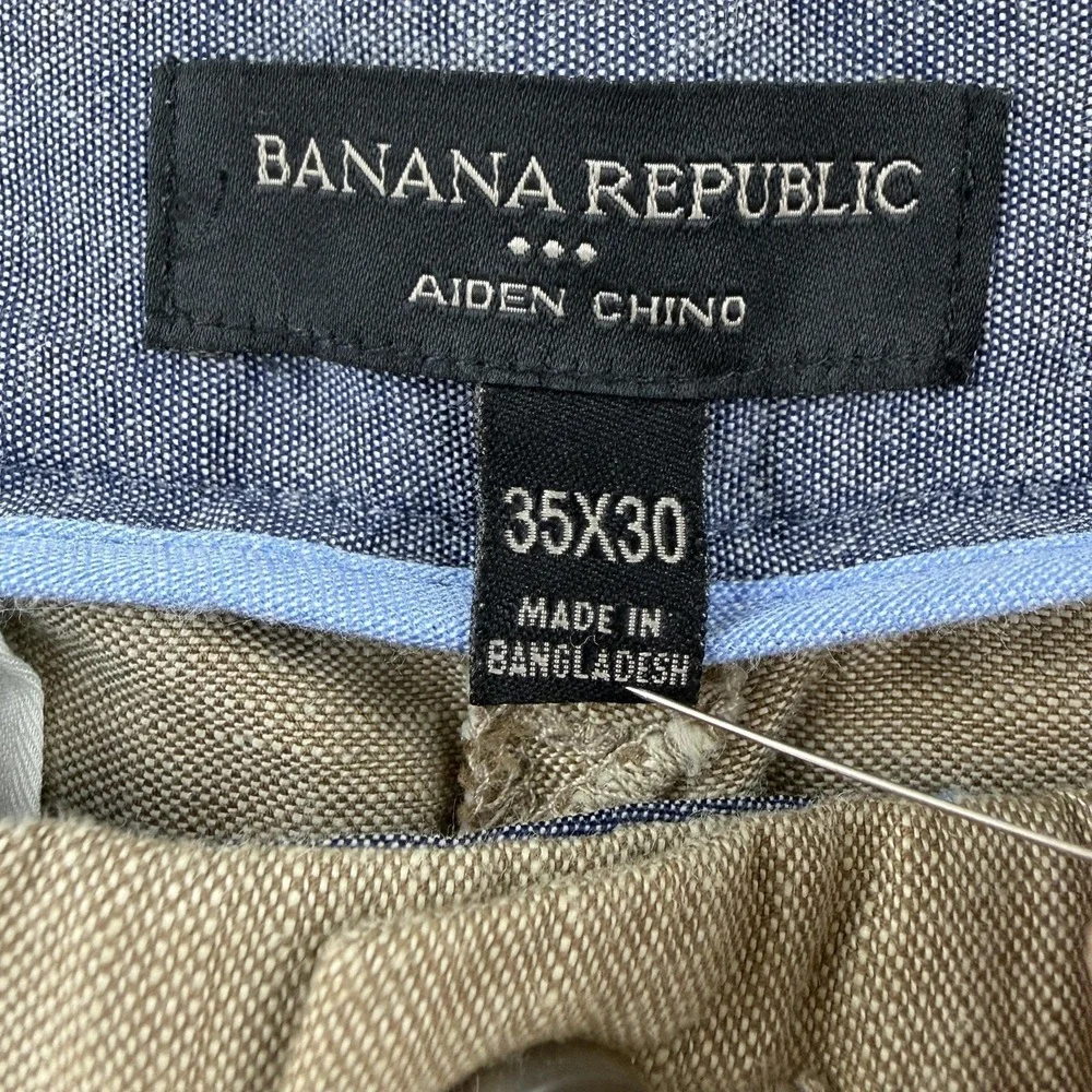 Banana Republic Aiden Chino Pants Mens 35x30 Beige Slim Fit Linen Blend Casual